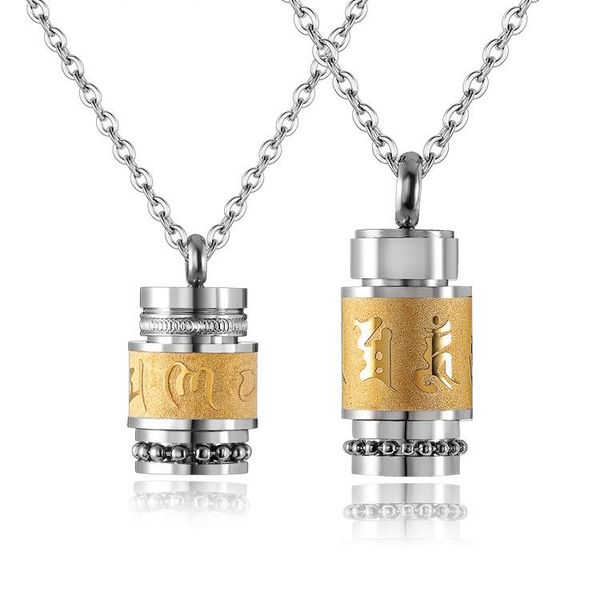 

pendant necklaces can open stainless steel buddhism six words rotatable necklace women men mantra prayer wheel bottle urn pendants, Silver