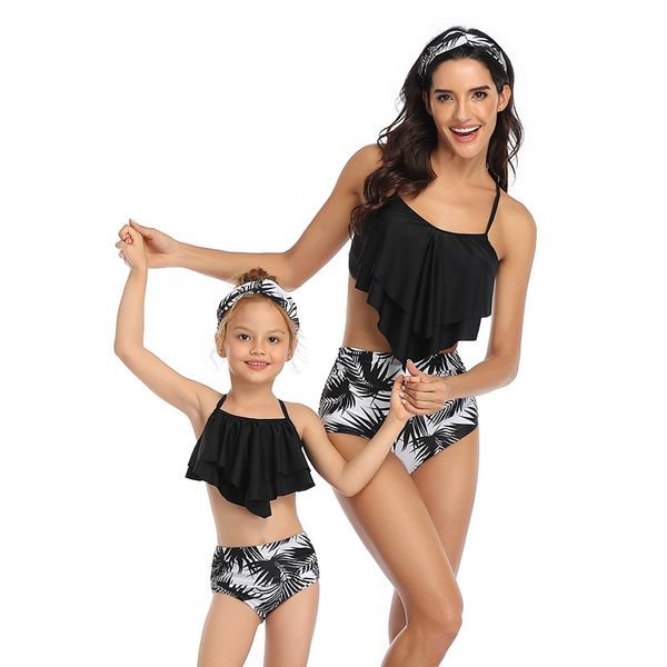 

new sale parent-child swimwear one-shoulder vest to cover belly slimming bikini vest style high waist mesh children's swim wear