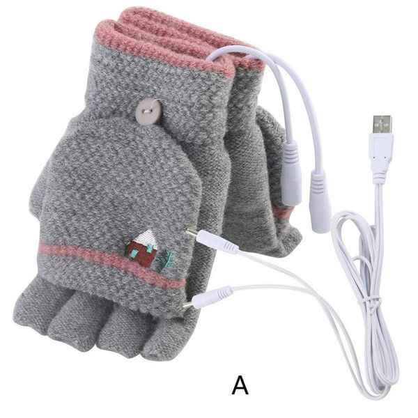 

usb heated gloves lapwomen men usb heated fingerless knitted gloves mitten full&half finger winter warm knit hand, Blue;gray