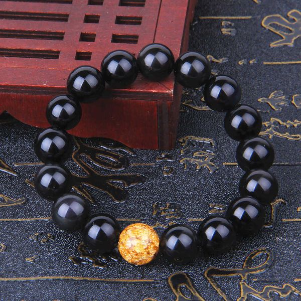 

qiyi jewelry rainbow eye single circle men's obsidian bracelet, Black