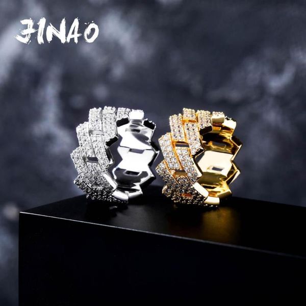 

jinao мужчины модных циркония кольца цвета высочайшее качество bling bling out cz hip hop punk кольцо кубинский звено цепи, Golden;silver
