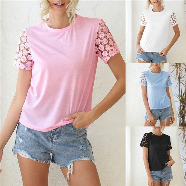 

fashion lace floral blouse shirt o neck tee casual summer summer ladies female women short sleeve blusas pullover, White