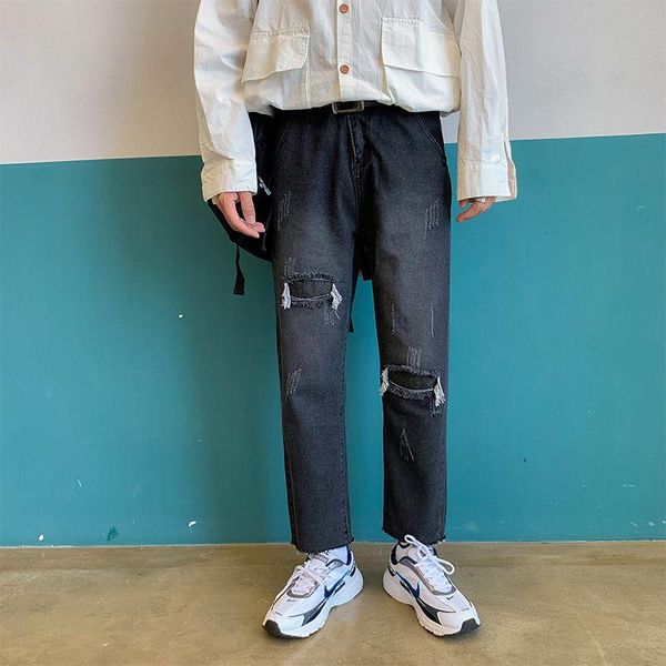

autumn ripped patch jeans men's fashion casual retro straight jeans men streetwear loose hip-hop hole denim trousers mens s-2xl, Blue