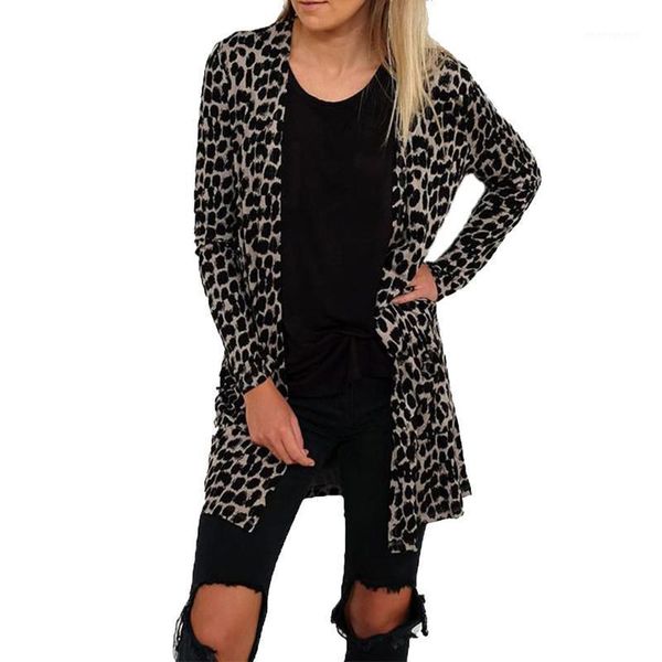 

long sleeve leopard print vacation party casual holiday soft loose autumn winter charming comfortable women cardigan open front1, White