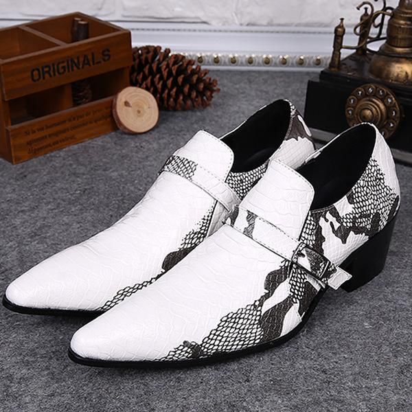 

pointed buckle strap white men's leather shoes business casual height increase shoes slip-on, Black