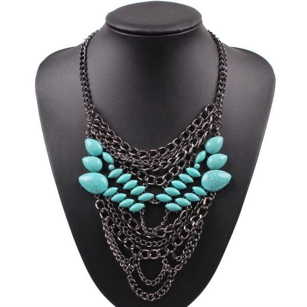 

2020 new arrival fashion vintage style water drop shape bib chunky statement necklace imitate rhinestone necklace, Silver