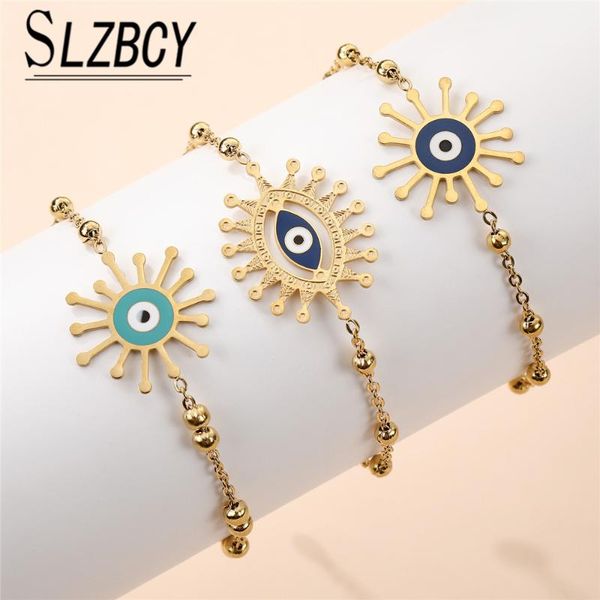 

charm bracelets gold color chain evil eye pendant bracelet fashion exquisite stainless steel for women jewelry party gift wholesale, Golden;silver