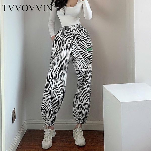 

tvvvvin zebra шаблон осенью новая кружевная шнурок моды, соответствующее меньшинству свободно случайные грузовые брюки брюки q20i, Black;white