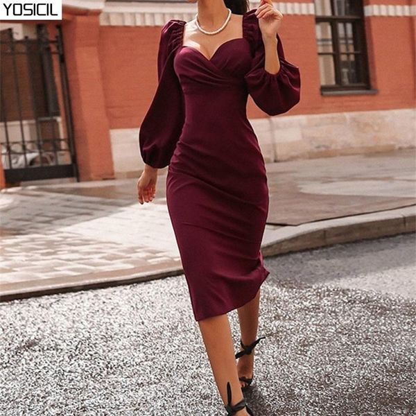 

yosicil vintage long bodycon long dress women spring autumn elegant black party office casual dress vestidos, Black;gray