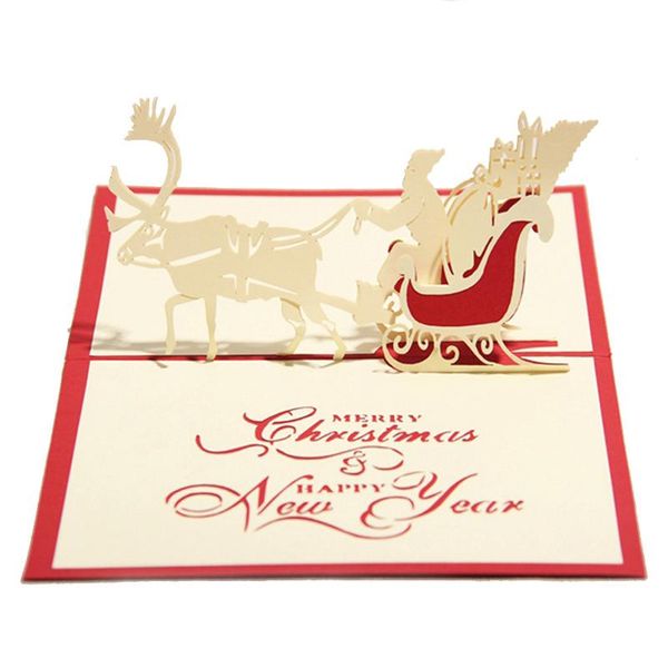 

(10 pieces/lot) 3d -up christmas tree greeting cards navy blue red santa elk postcard 3d xmas new year gift card c9010