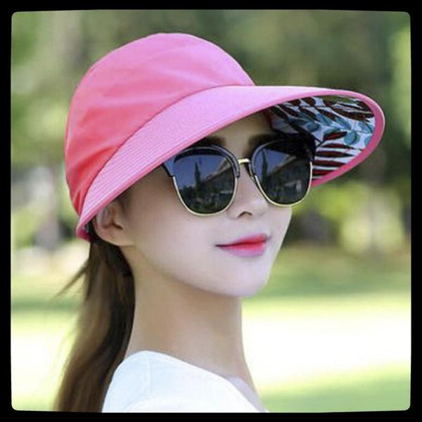 

new women summer sun hat wide brim folding sun protection cap ladies girl uv protection hat beach packable visor 1pc, Blue;gray