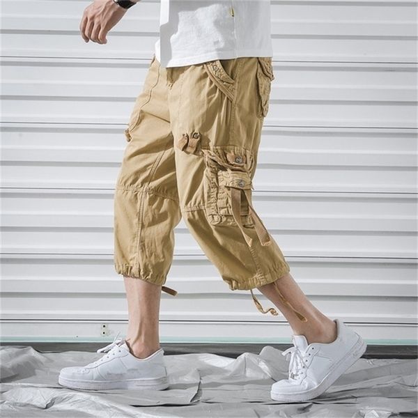

men new arrival summer loose multi pockets shorts homme military cargo pants streetwear 201110, Black