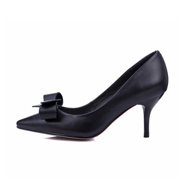 

сладкий женщины bowknot high thin обувь делопроизводство партии обувь из натуральной кожи elegant ladies 2020 новое платье обувь поскользнут, Black