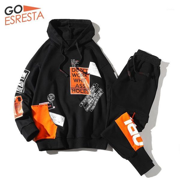 

men's tracksuits goesresta 2021 fashion men set spring and autumn 2 long-sleeved + sports pants suit casual street jogging print men1, Gray