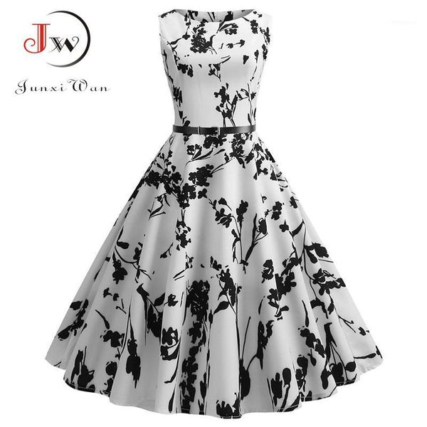 

women summer dresses robe vintage retro pin up swing rockabilly floral print white dress plus size casual beach midi vestidos1, Black;gray
