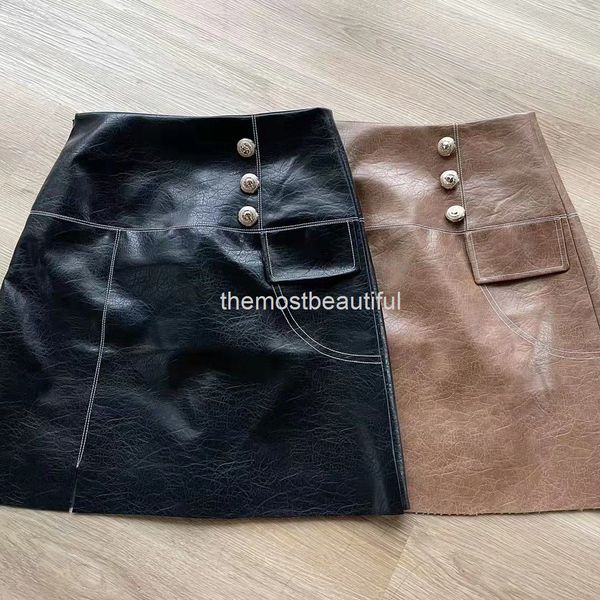 

skirts small leather skirt, half length women's spring and autumn winter metal buckle, high waist, thin, hip covering, Black