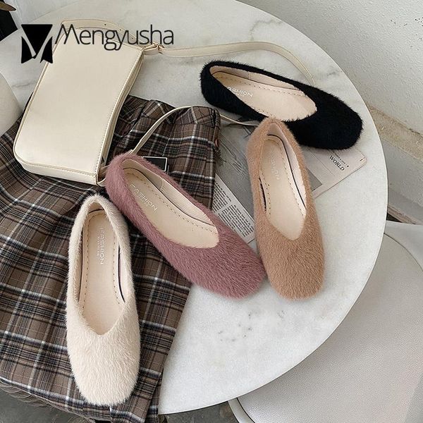 

4-colors fleeces flats women shoes v-open square toe loafers concise slip on shallow moccasins ins comfy furry ballerina, Black