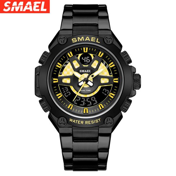 

smael smer outdoor sports electronic watch men's waterproof watch calendar new steel band quartz watch, Slivery;brown