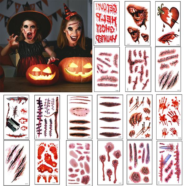 

6/12pcs horror scar sticker fake decor scary temporary tattoo for festival party halloween supplies