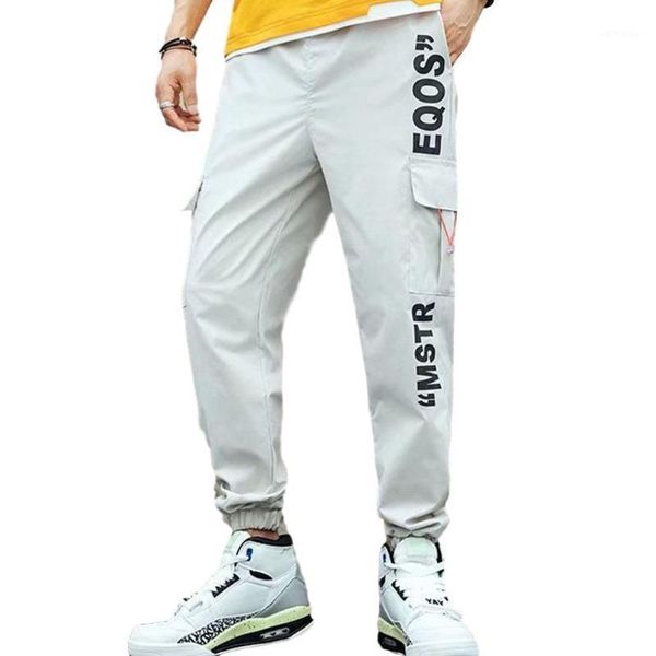 

missky men's casual pants spring autumn letter printing thin type ankle-length overalls cargo pants male trousers1, Black