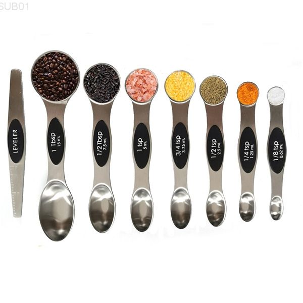 

magnetic measuring spoons 8 1 with leveler dual sided for dry or liquid premium stainless steel fits in kitchen spice jar