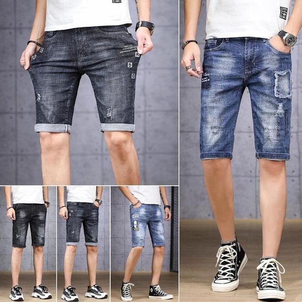 

men's shorts men denim jeans short pant midi rip casual men1, White;black