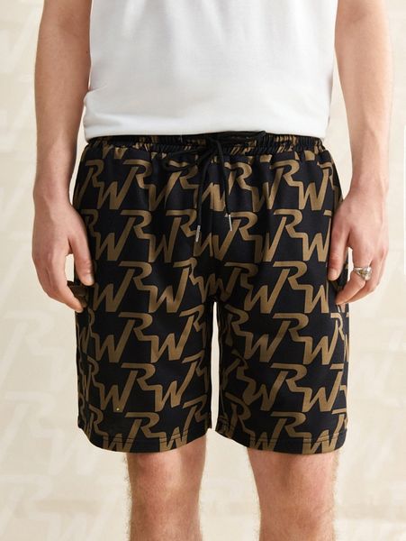 

romwe guys letter print drawstring shorts c5yv#, Black