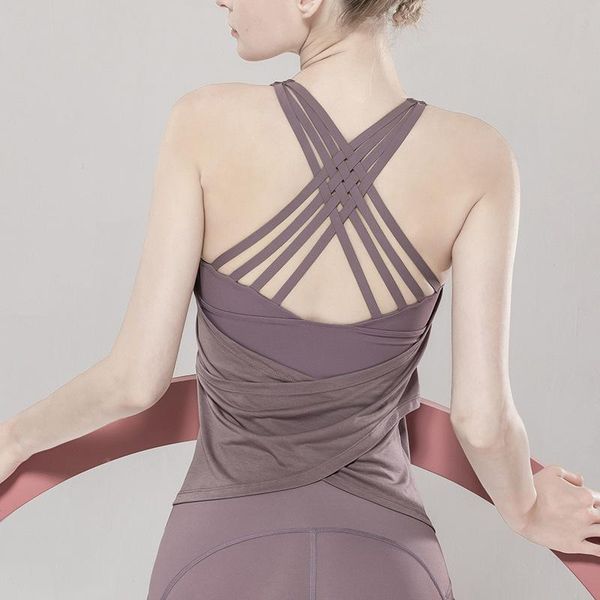 

woman seamless tank yoga shirt fitness cross back sportwear skin-friendly sleeveless yoga vest loose solid color shirt, White;red