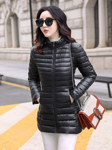

new female mode light section thin size simple sleeve collar long down cotton quilted jacket yk96 6e8f, Black