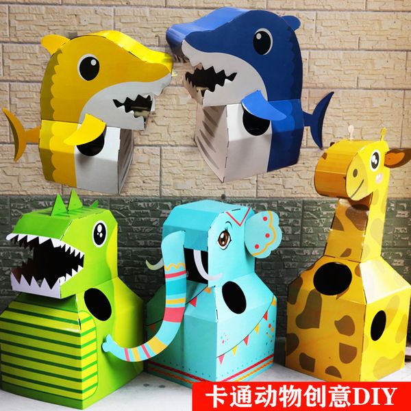 

diy paper material arts children cartoon animal costumes dinosaur shark costume children stage show halloween cartoon costume