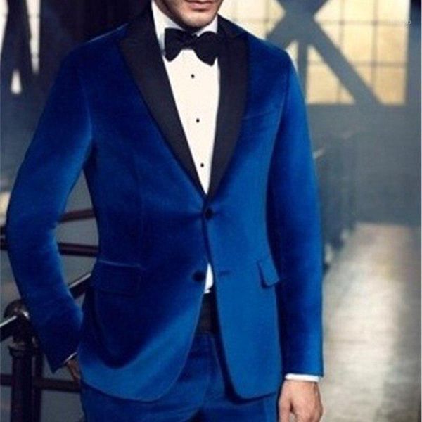 

2 piece velvet casual men suits for wedding slim fit groom tuxedo royal blue male fashion costume jacket with pants new 20201, White;black