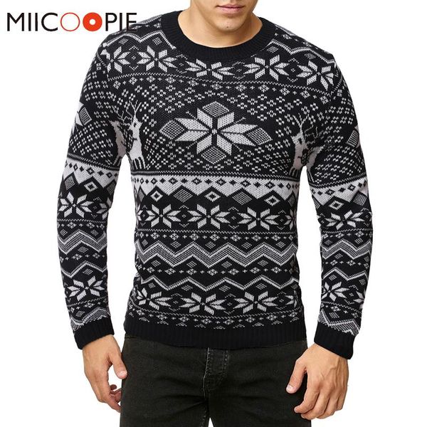 

round neck pullover christmas sweater for men 2020 winter snowflake print slim fit pull homme knitting sweaters man, White;black