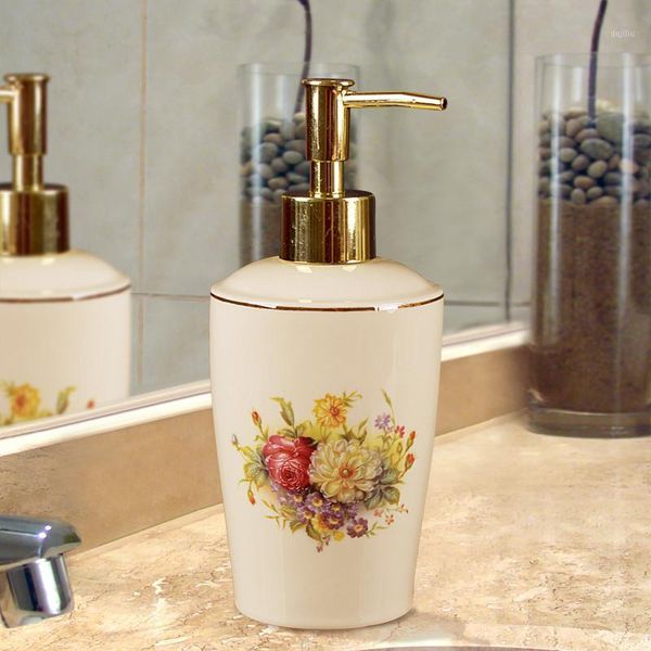 

ceramic liquid soap dispenser bathroom shampoo shower gel bottle with 304 sus press type head perfume bottle beige/white1