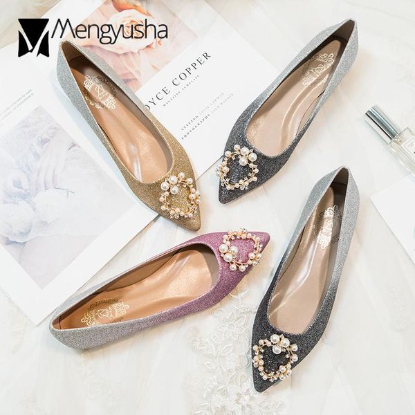 

wedding shoes women beads floral hoop flats mixed color glitter loafers pointed toe pearl paillette moccasins female size 34-45, Black