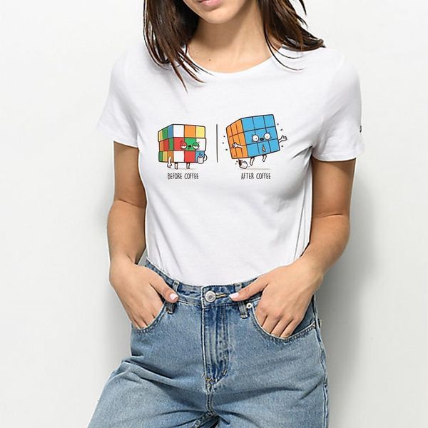 

new t shirt women punk hip hop harajuku before after coffee vestidos lazy delicate t-shirt funny graphic print tshirt, White