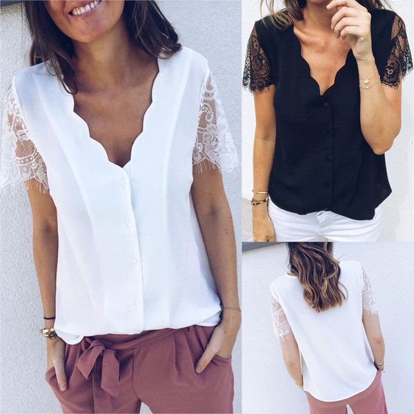 

deep v floral neck short sleeves flower lace up cotton blouse women black white shirt casual summer style tee