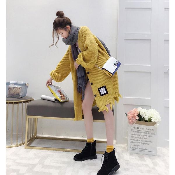 

sweater coat women's autumn new korean version of loose outside women's autumn and winter knitted cardigan student long1, White