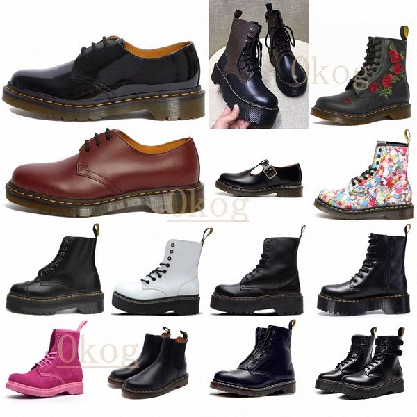 

1460 1461 men's classic martin women's snow boots ankle doc martins smooth leather ladies winter boots 8 holes 35-46 11#, Black