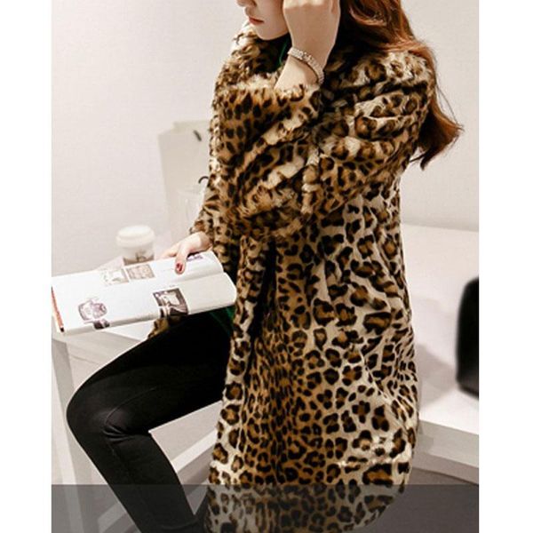 

coat fur women faux fur jacket wild leopard 2020 winter plus size xxl manteau fourrure coat jacket long sleeve, Black