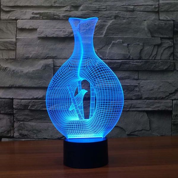 

2021 new bird in vase night light childrens active d-lighting decorative 3d lamp deco qxt5