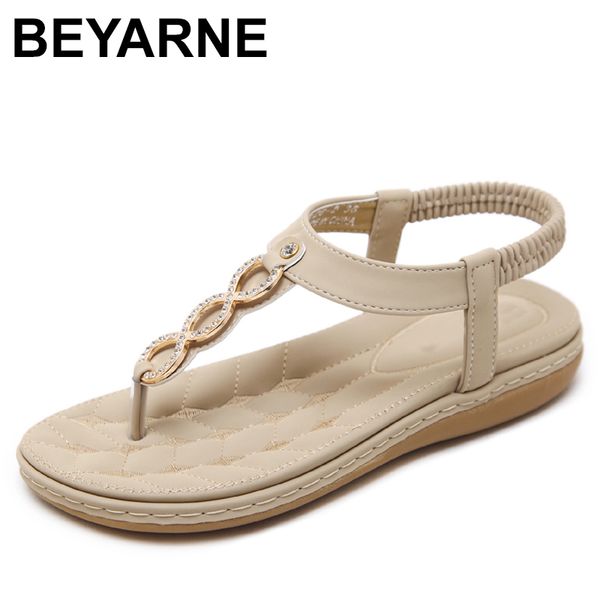 

beyarne fashion women sandals comfy flip flops rhinestone crystal bohemian boho flat heel sandals elastic band ethnic shoes y200702, Black