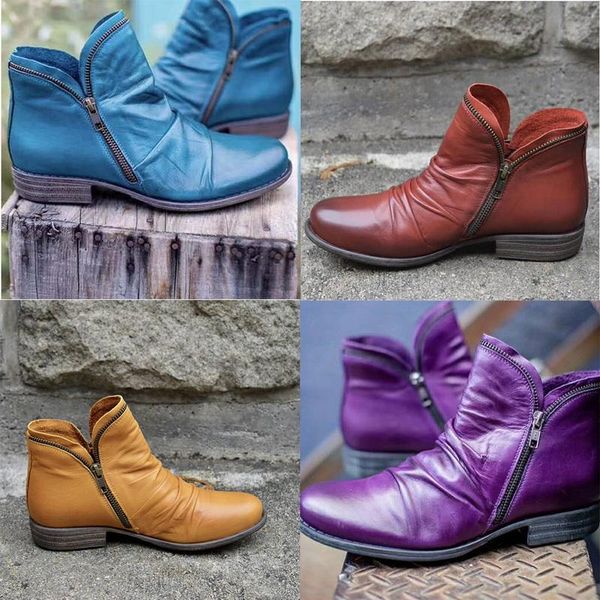 

2020 new flat heel women boots pu increase shoes female round head solid color zip fashion winter botas hombre size 35-43, Black