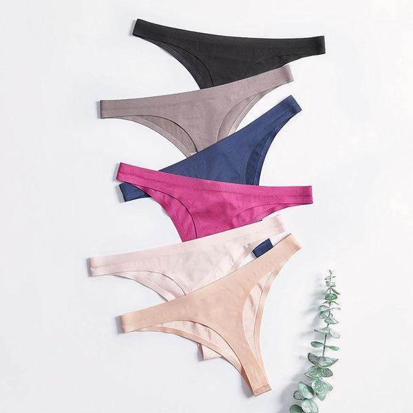 

3 pcs women's thong seamless ice-silk confortable t-back femme g-string culottes lingerie bikini briefs plus size1, Black;pink
