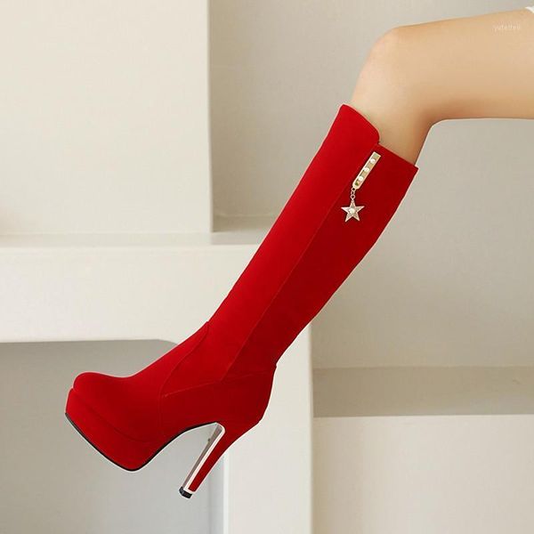 

quality women's high boots platform heeled knee high boots red black large size women's shoes 2020 winter autumn shoes ladies1