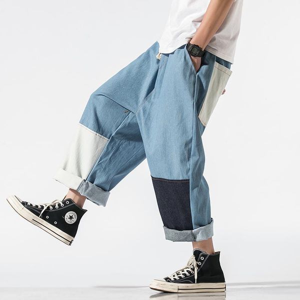 

streetwear mens jeans pants ankle-length japanese casual jeans men 2020 new fashion jogging pants male large size 5xl, Blue