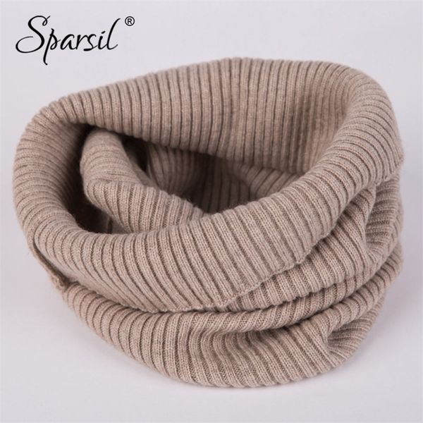 

sparsil women cashmere knit ring scarves 42cm neck warmer solid color elastic comfort false collar female winter one loop scarf 201023, Blue;gray