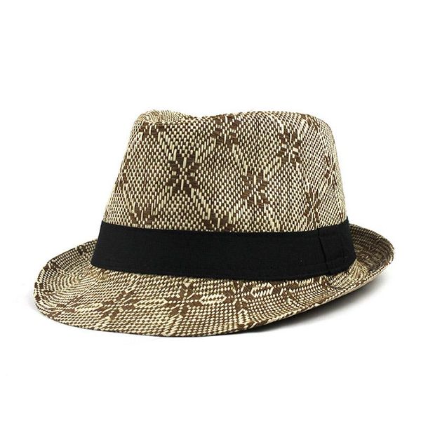 

flb] 2019 простые летние пляжные мужчины шляпа женские повседневные панамская шапка леди марка женщин плоский край соломенной крышки солнца, Black;white