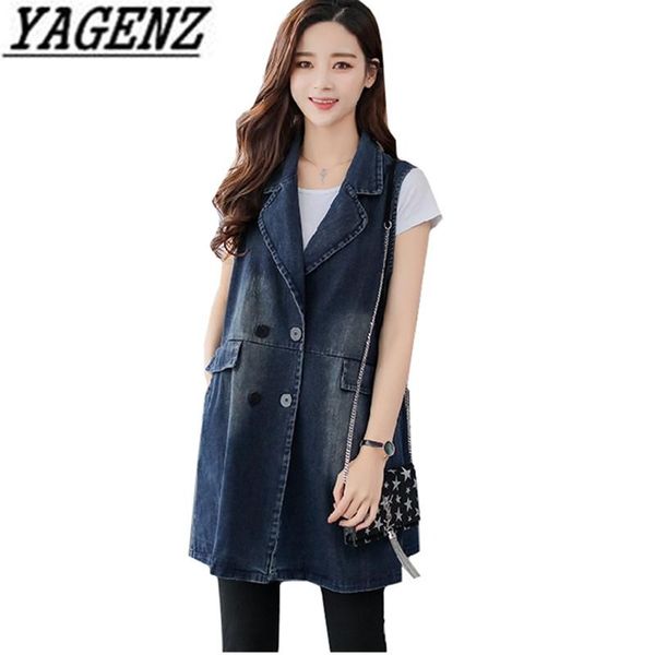 

oversized 2020 women denim vest coat double-breasted casual loose jeans jacket sleeveless ladies denim medium long outerwear 3xl, Black;white