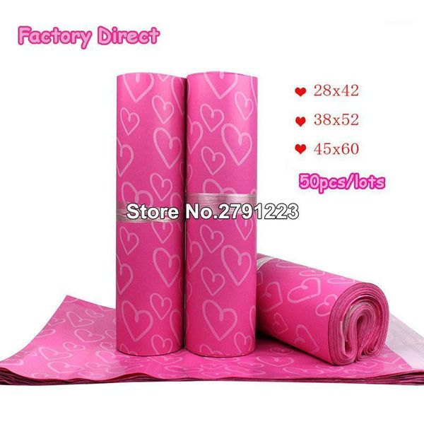

50pcs/lot courier bags frosted pink heart pattern self-seal adhesive bag matte material envelope mailer postal mailing bags1