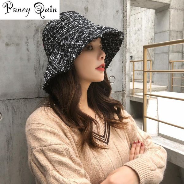 

beanie/skull caps latest grid basin hats elegant women's winter beanie female british retro autumn cap bucket hat1, Blue;gray